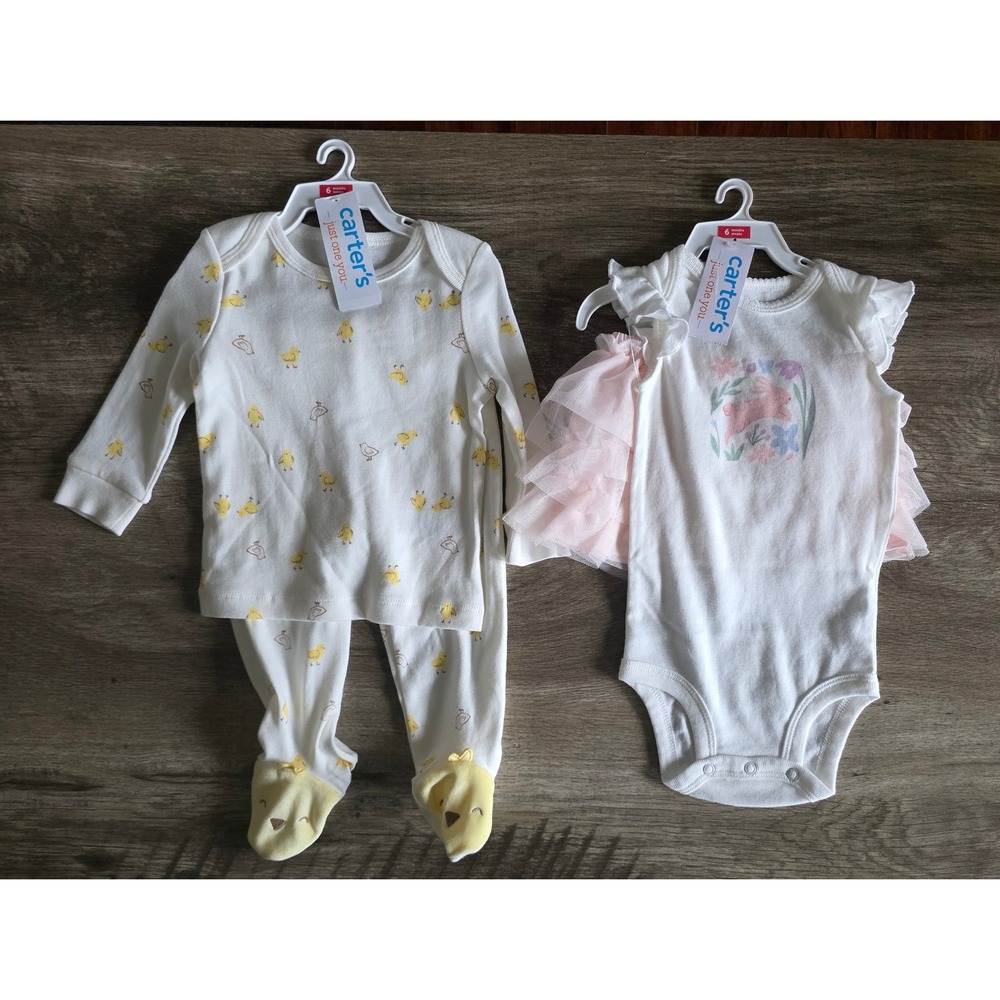 Carters Just One You 6M Baby Girl 4pc Bundle Bunny Tutu Chick Pajamas NEW